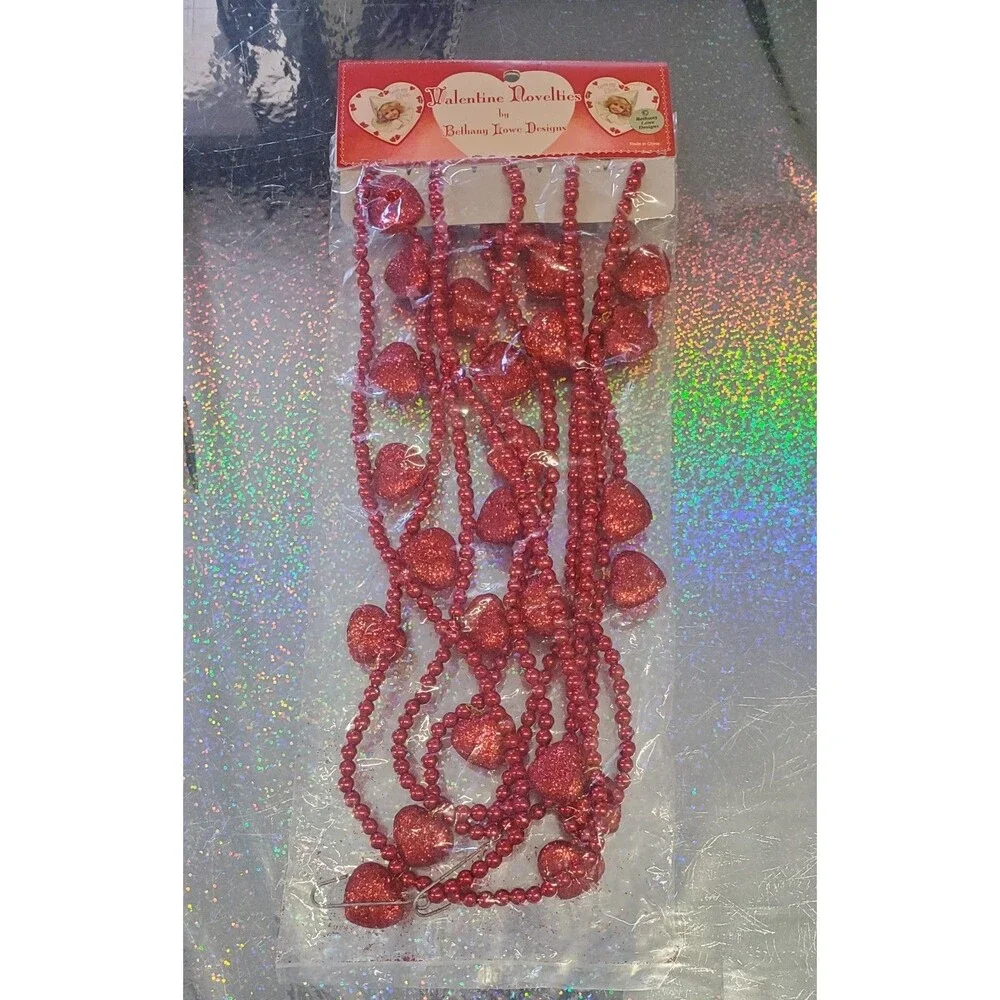Bethany Lowe Designs Valentine Day Novelties Red Beads Garland Heart Ornaments